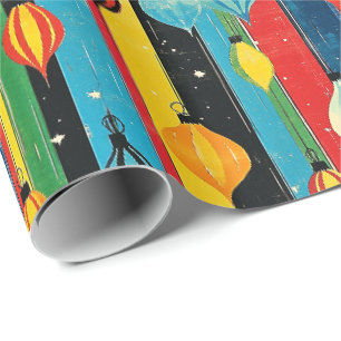Mid Mod Christmas Wrapping Paper With Ornaments
