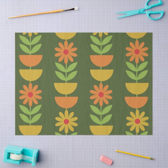 Mid Mod Flowers with geometric half circles  Tissue Paper (Craft)