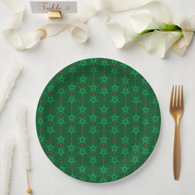 Mid Mod Garland Green 9" Paper Plate (Wedding)