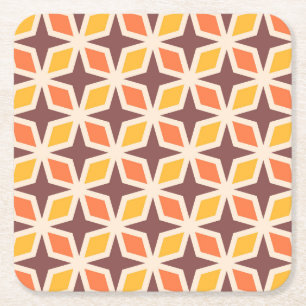 Mid Mod Geometric Star Pattern Square Paper Coaster