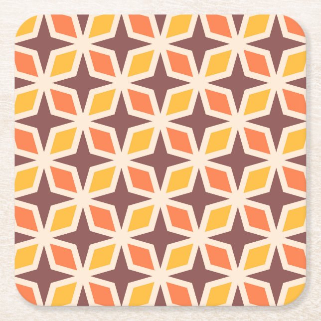 Mid Mod Geometric Star Pattern Square Paper Coaster (Front)