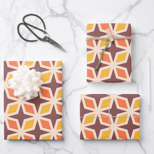 Mid Mod Geometric Star Pattern Wrapping Paper Sheet (Front)