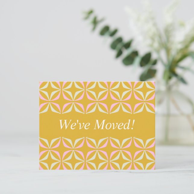 Mid Mod Geometric Yellow Pink New Address We Moved Postcard (Standing Front)