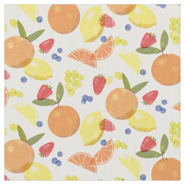 Mid Mod Grungy Risograph Farmers Market Fruit Fabric (Close Up)
