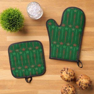 Mid Mod Icicles Green  Oven Mitt & Pot Holder Set