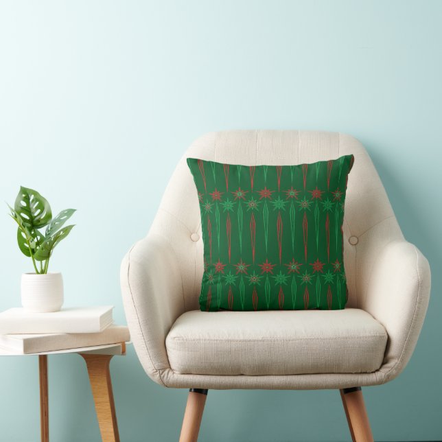 Mid Mod Icicles Green Throw Pillow (Chair)