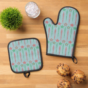 Mid Mod Icicles Oven Mitt & Pot Holder Set