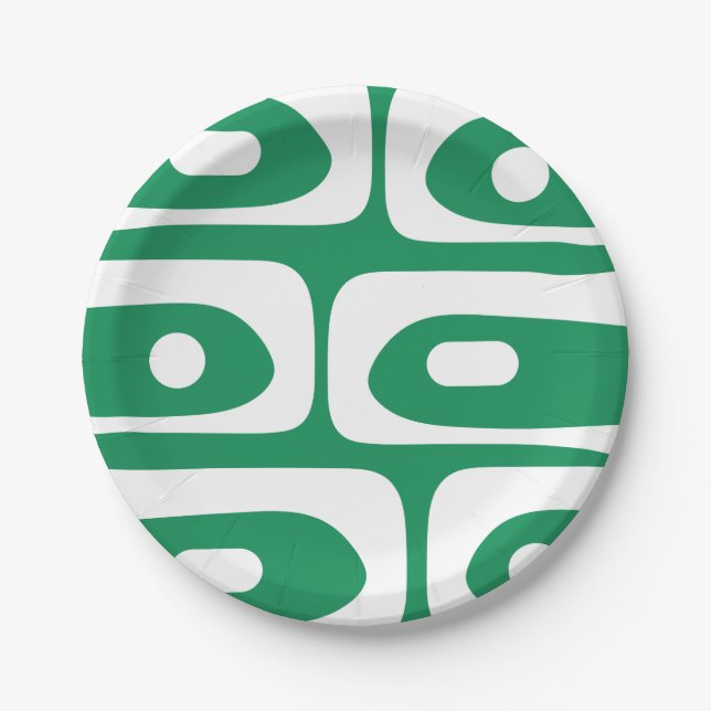 Mid Mod Piquet Pattern Kelly Green and White Paper Plate (Front)