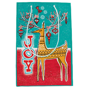 Mid Mod Reindeer Christmas Gift Bag