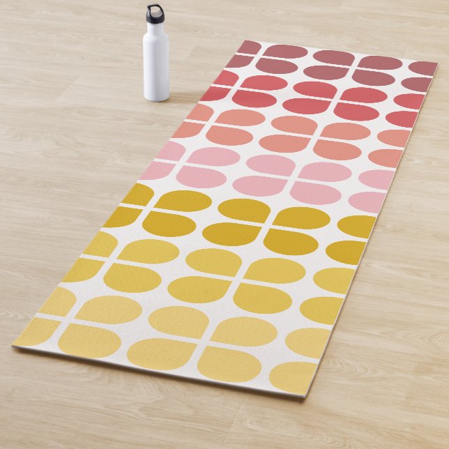 Mid Mod Shapes Geometric Shapes in Pink Yellow Yoga Mat (In Situ)
