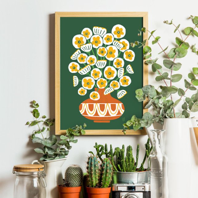 Mid Mod White Blooms in Terracotta Vase Poster (Creator Uploaded)