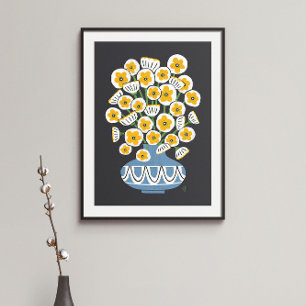 Mid Mod White Blooms Poster