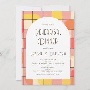 Mid Modern Geometric Pink Yellow Rehearsal Dinner Invitation