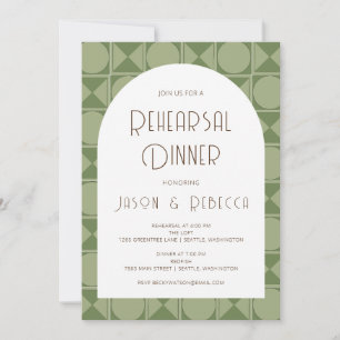 Mid Modern Geometric Sage Green Rehearsal Dinner Invitation