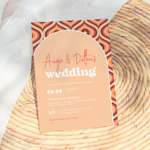 Mid Modern Orange Retro Arch Wedding Invitation