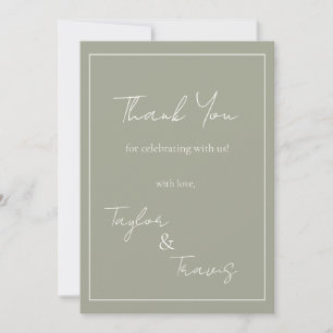 Mid-Olive Sage Green Wedding Thank You Card