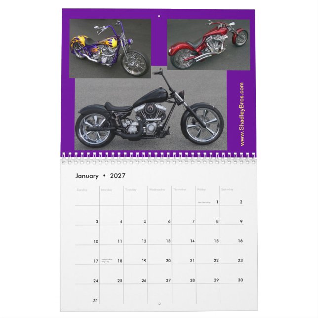 Mid- size Classic Motorcycle Choppers Calendar (Jan 2027)