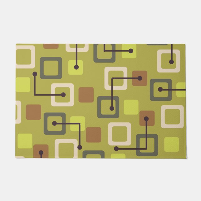 Midcentury 1950s Tiles & Squares Chartreuse Doormat (Front)