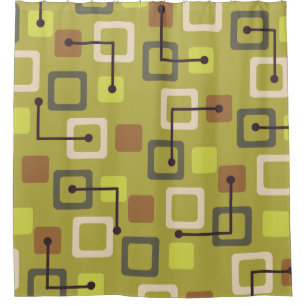 Midcentury 1950s Tiles & Squares Chartreuse Shower Curtain