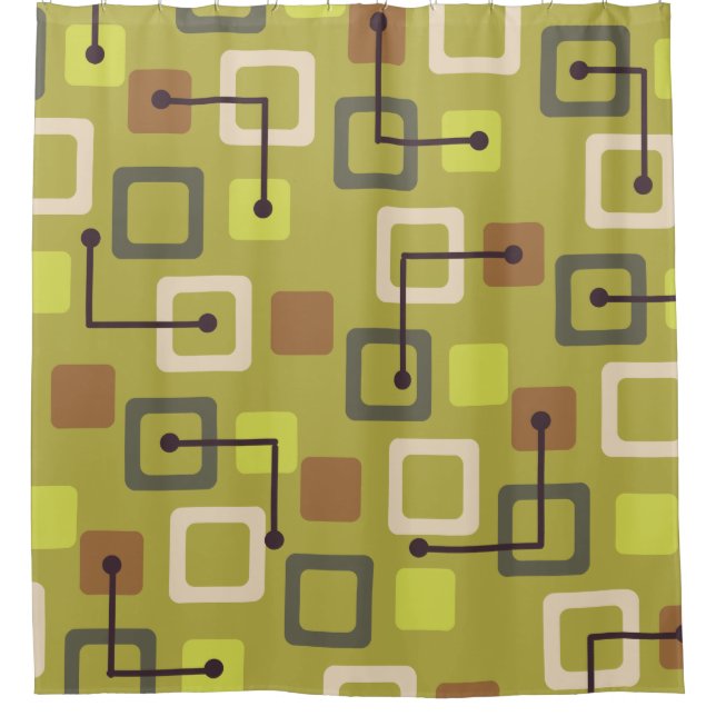 Midcentury 1950s Tiles & Squares Chartreuse Shower Curtain (Front)