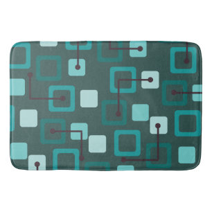 Midcentury 1950s Tiles & Squares Teal Bath Mat