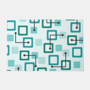 Midcentury 1950s Tiles & Squares Turquoise Doormat