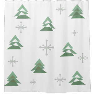 MidCentury Abstract Christmas Trees Winter Shower Curtain
