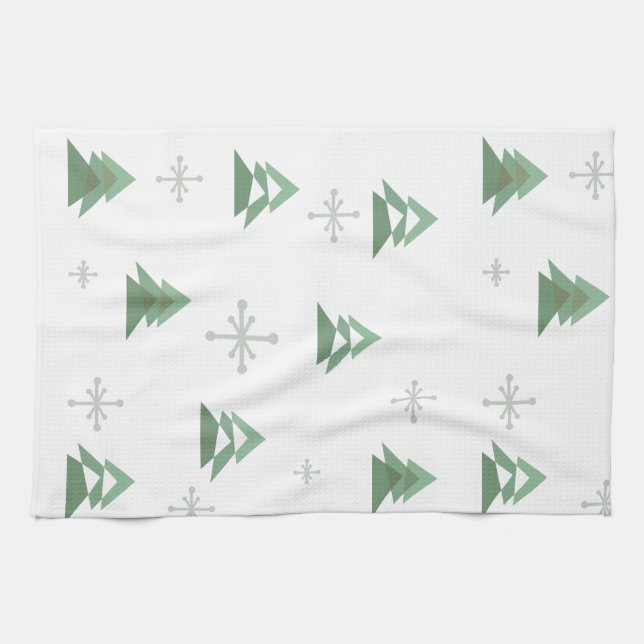 MidCentury Abstract Christmas Trees Winter Tea Towel (Horizontal)