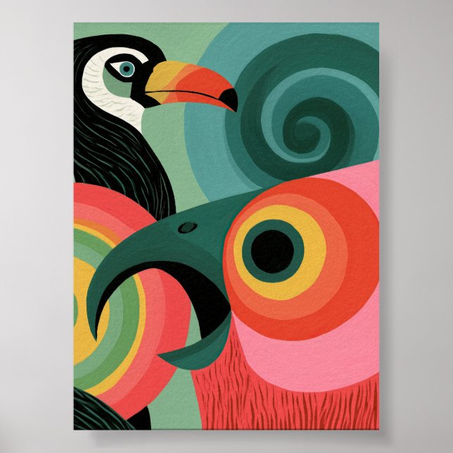 Midcentury Abstract Toucan Geometric Wall Art (Front)