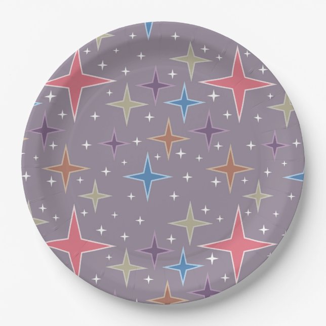 Midcentury Atomic Age Stars Paper Plate (Front)