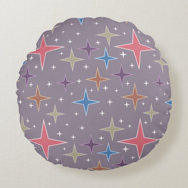 Midcentury Atomic Age Stars Round Cushion (Front)