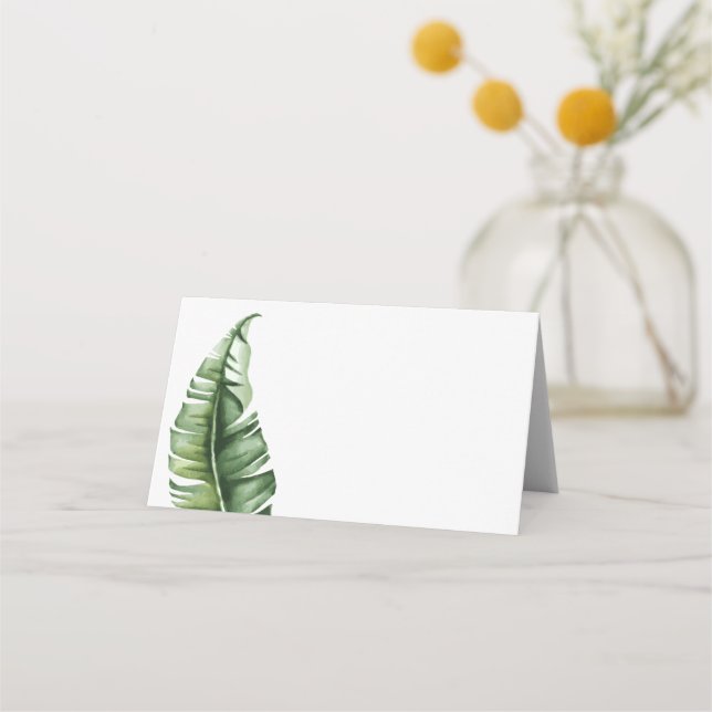 Midcentury Banana Leaf and Cabana Stripes Place Card (Front)