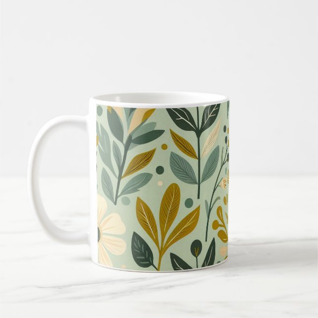 Midcentury Boho Floral Wildflowers Flowers Blue  Coffee Mug (Left)