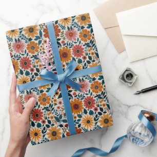 Midcentury Boho Floral Wildflowers Flowers Nursery Wrapping Paper