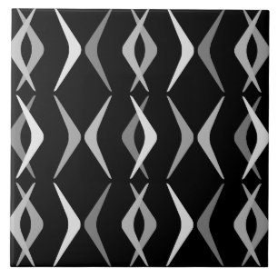 Midcentury Boomerangs Black Grey Ceramic Tile