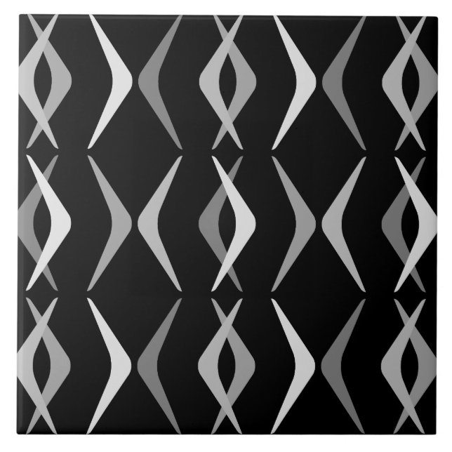 Midcentury Boomerangs Black Grey Ceramic Tile (Front)
