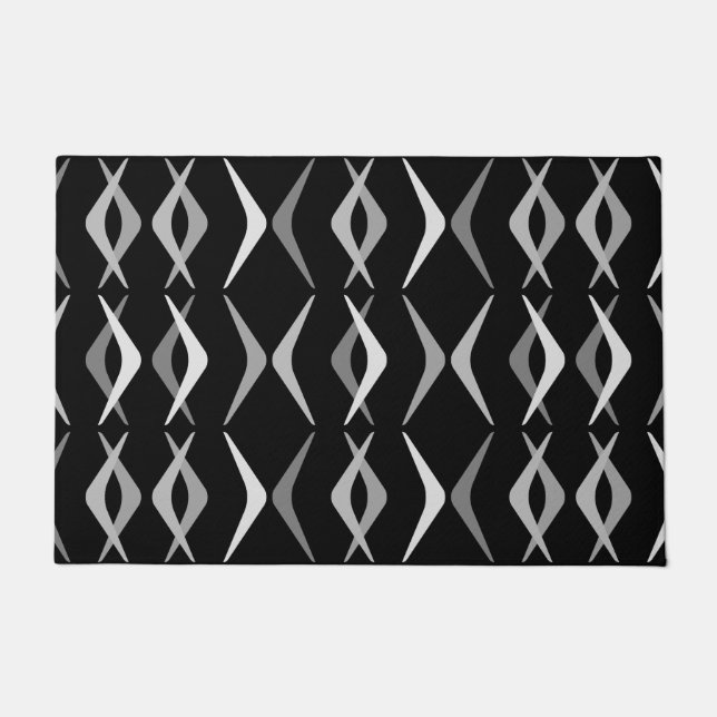 Midcentury Boomerangs Black Grey Doormat (Front)