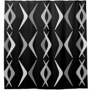 Midcentury Boomerangs Black Grey Shower Curtain