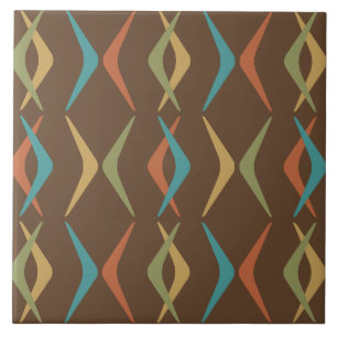 Midcentury Boomerangs Multicolored Dark Ceramic Tile