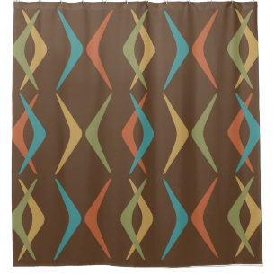 Midcentury Boomerangs Multicolored Dark Shower Curtain