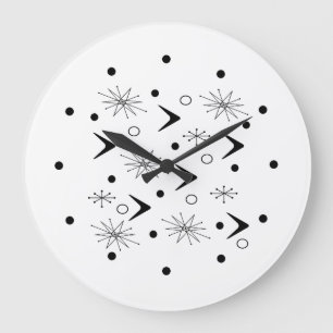Midcentury Boomerangs Starbursts Black White Large Clock
