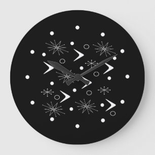 Midcentury Boomerangs Starbursts Black White Large Clock