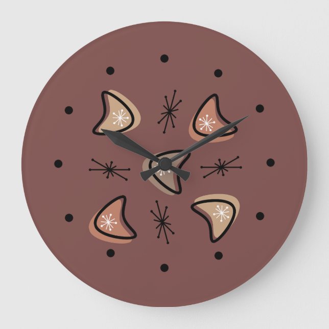Midcentury Boomerangs Starbursts Earth Tones Large Clock (Front)