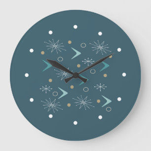 Midcentury Boomerangs Starbursts Teal Gold Large Clock