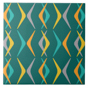 Midcentury Boomerangs Teal Ceramic Tile