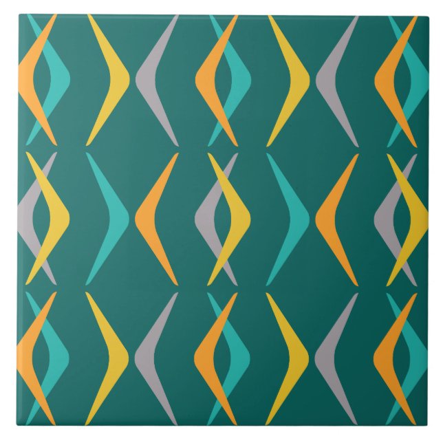 Midcentury Boomerangs Teal Ceramic Tile (Front)