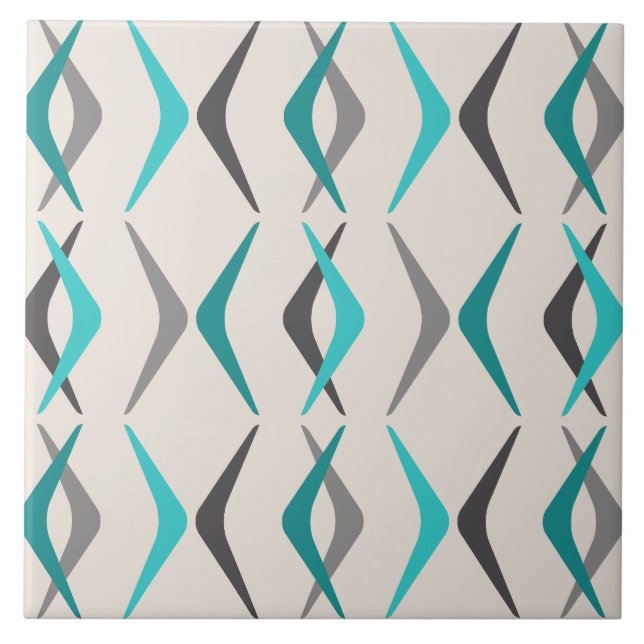 Midcentury Boomerangs Turquoise Ceramic Tile (Front)