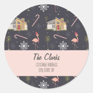 Midcentury Christmas House Palm Tree Address Class Classic Round Sticker