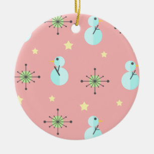 Midcentury Christmas Vintage Snowmen Ceramic Ornament