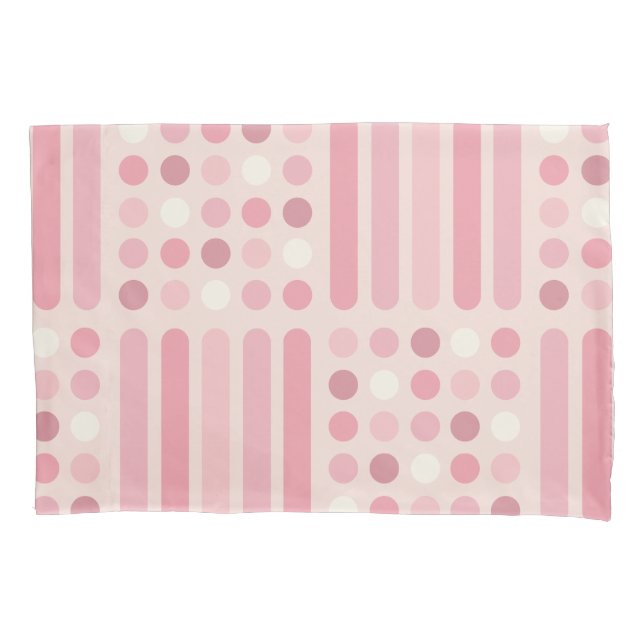 Midcentury Circles Lines Pink Vanilla Pillowcase (Front)